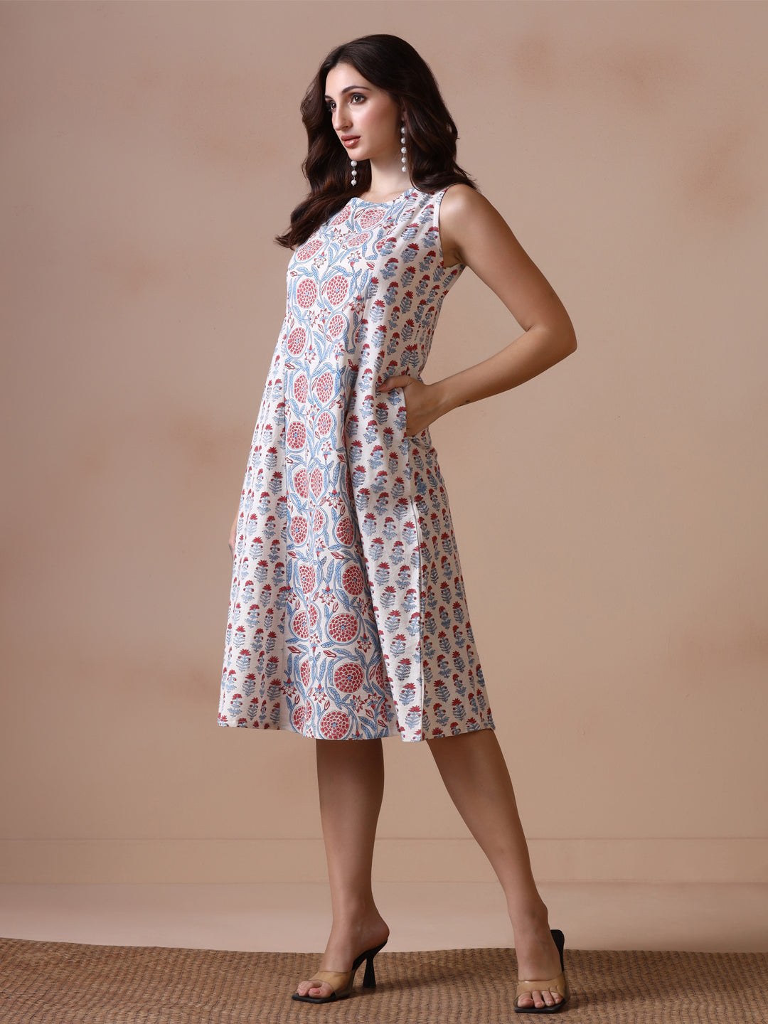 Floral breeze Sleeveless handblock printed cotton Dress