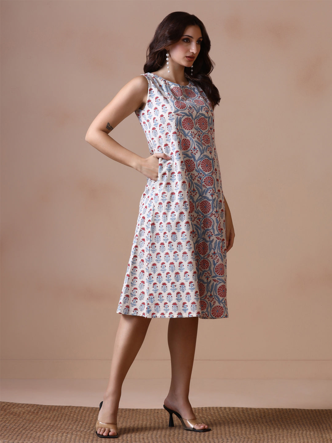 Floral breeze Sleeveless handblock printed cotton Dress