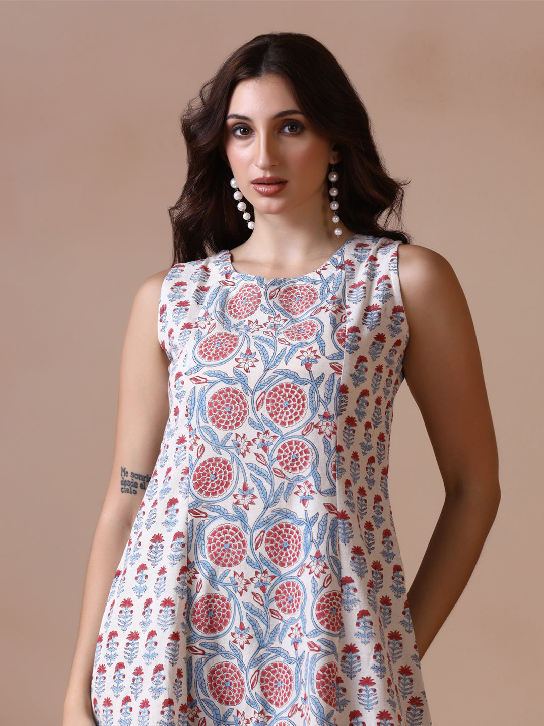 Floral breeze Sleeveless handblock printed cotton Dress