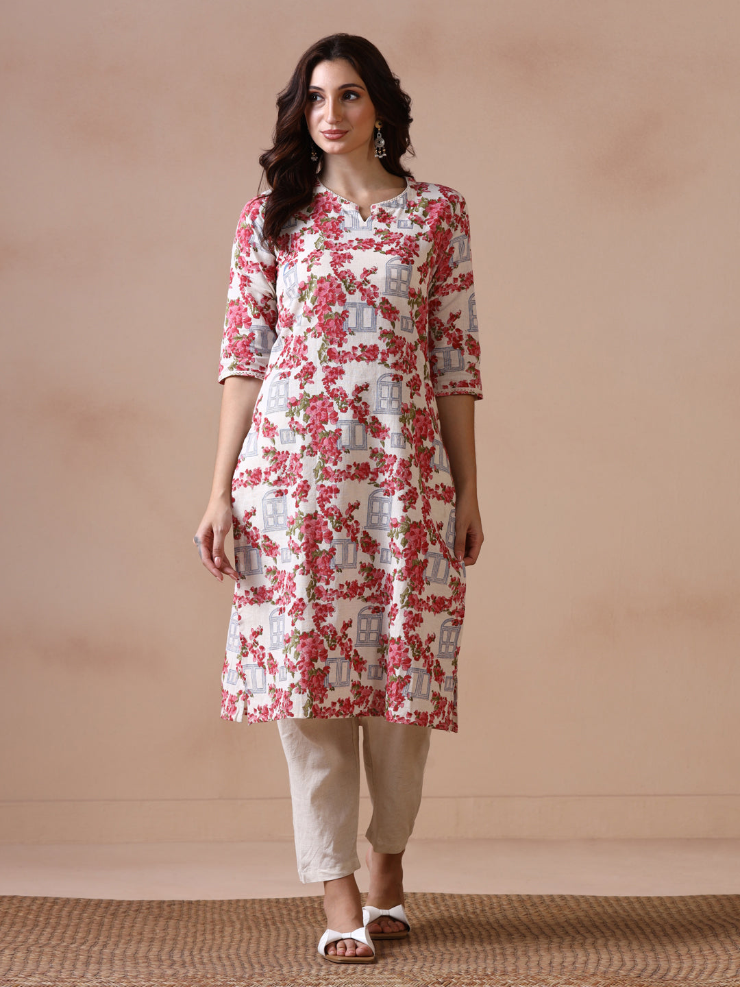 Bougainvillea Bloom Handblock Printed Cotton Kurta