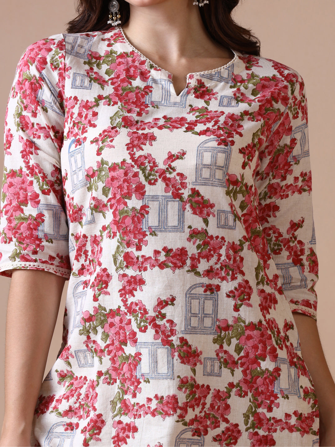 Bougainvillea Bloom Handblock Printed Cotton Kurta