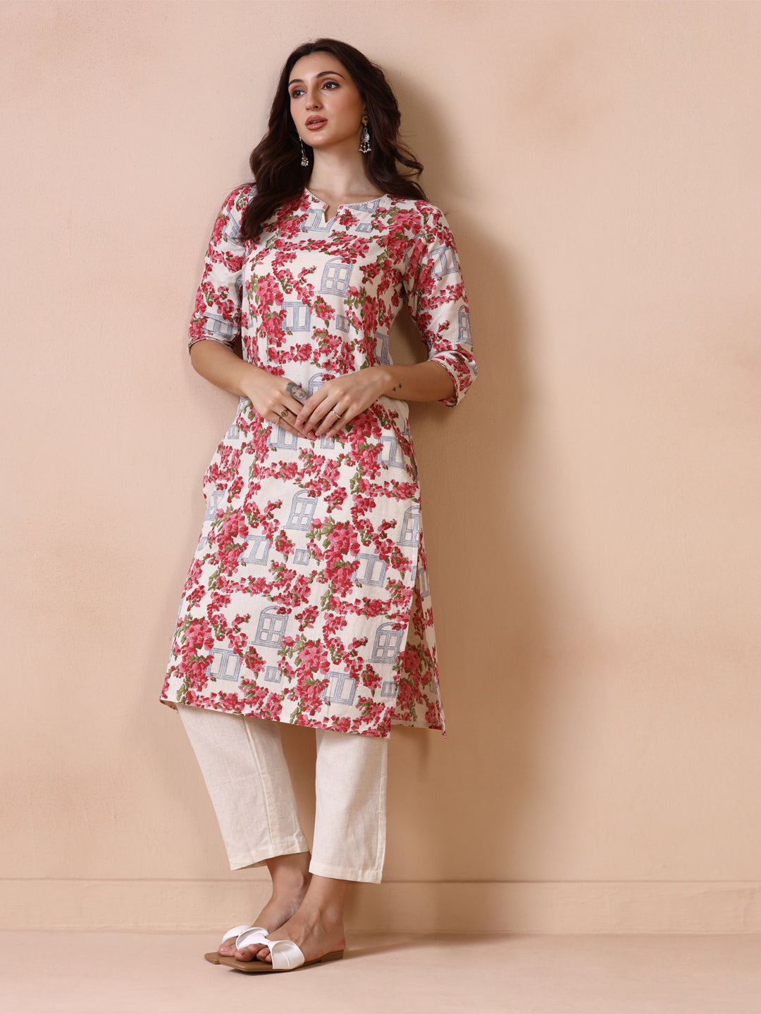 Bougainvillea Bloom Handblock Printed Cotton Kurta