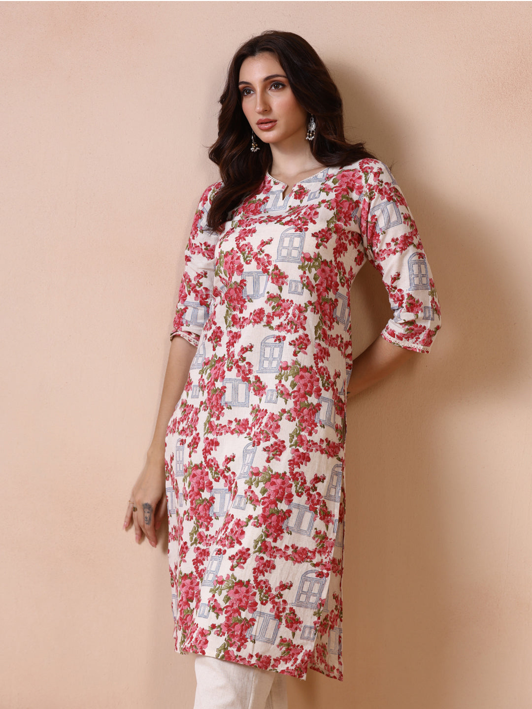 Bougainvillea Bloom Handblock Printed Cotton Kurta