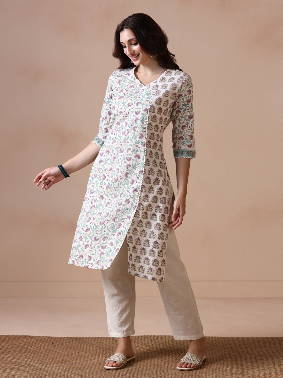 Floral Jaal Butti Hand Block Printed Straight Kurta