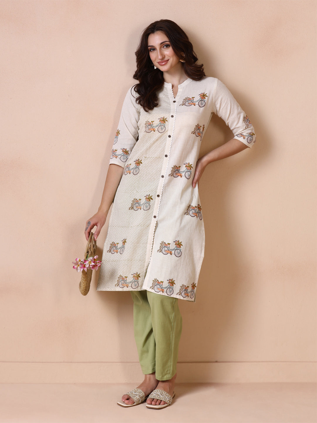 Bicycle Hand Block Printed Straight Kurta