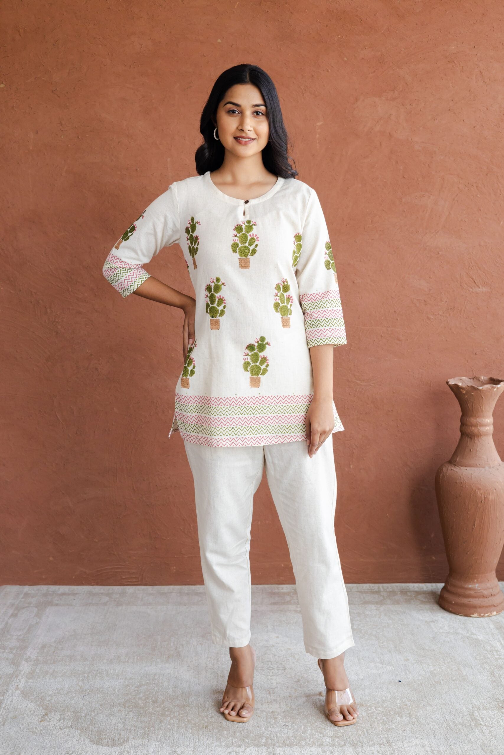 Cactus Cotton Hand Block Printed Short Kurti
