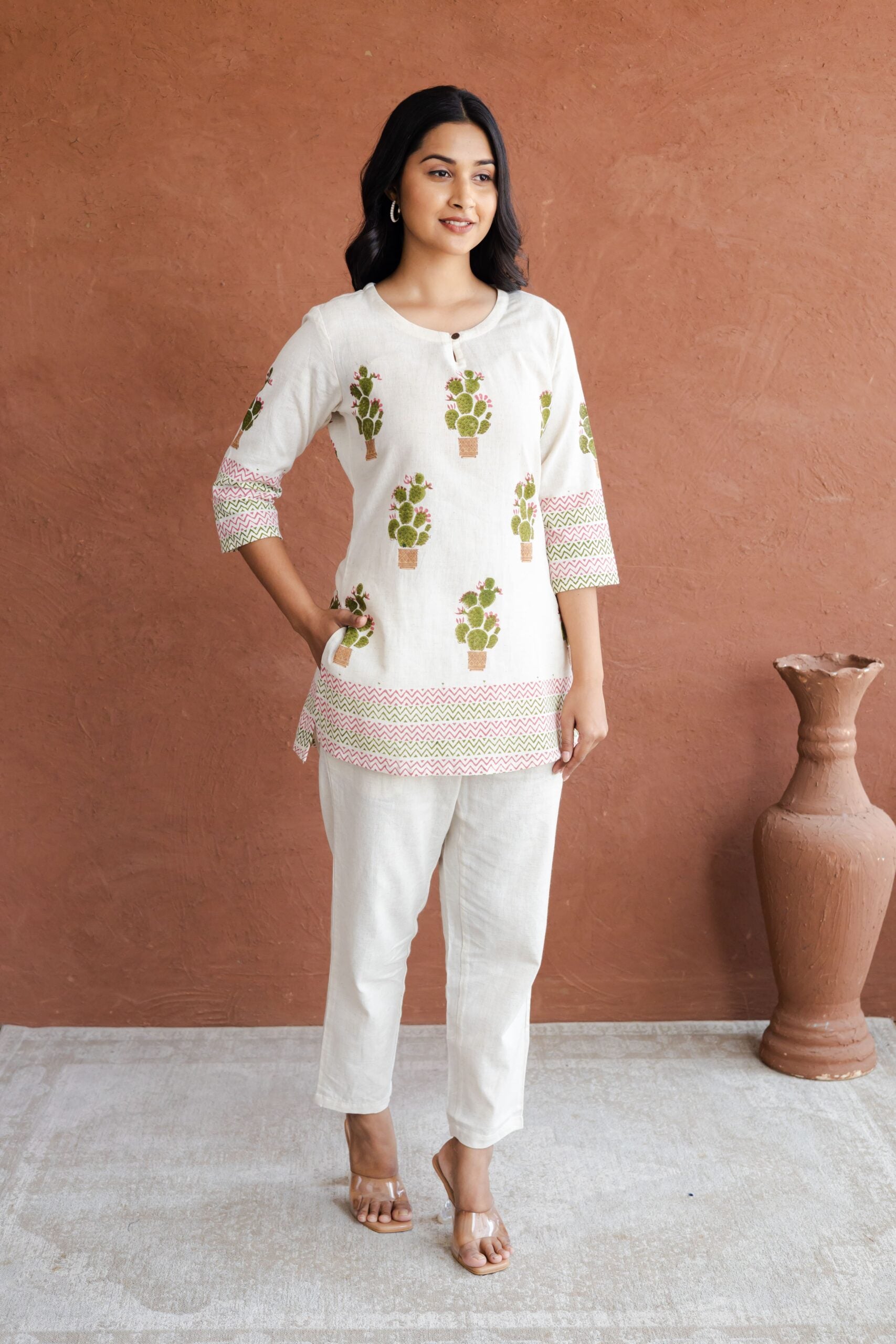 Cactus Cotton Hand Block Printed Short Kurti