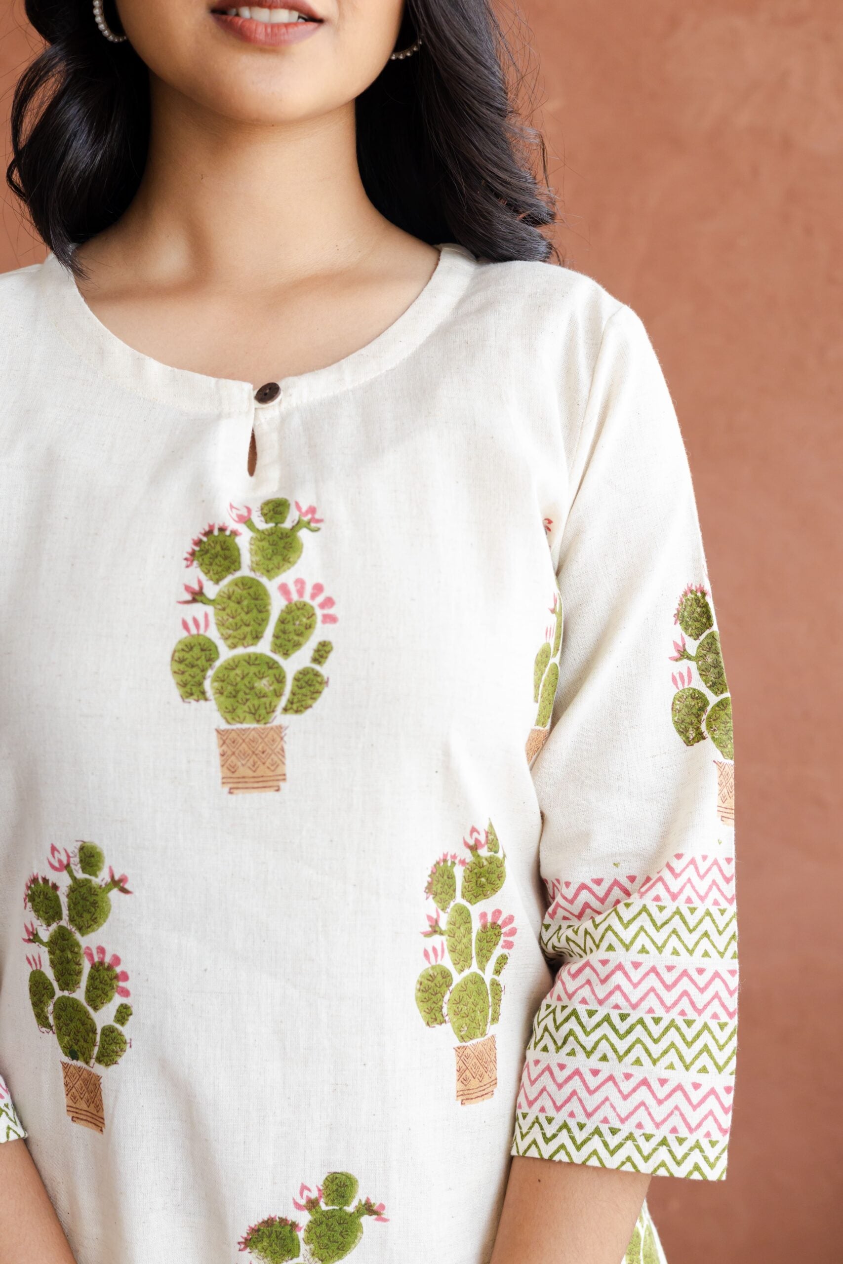 Cactus Cotton Hand Block Printed Short Kurti