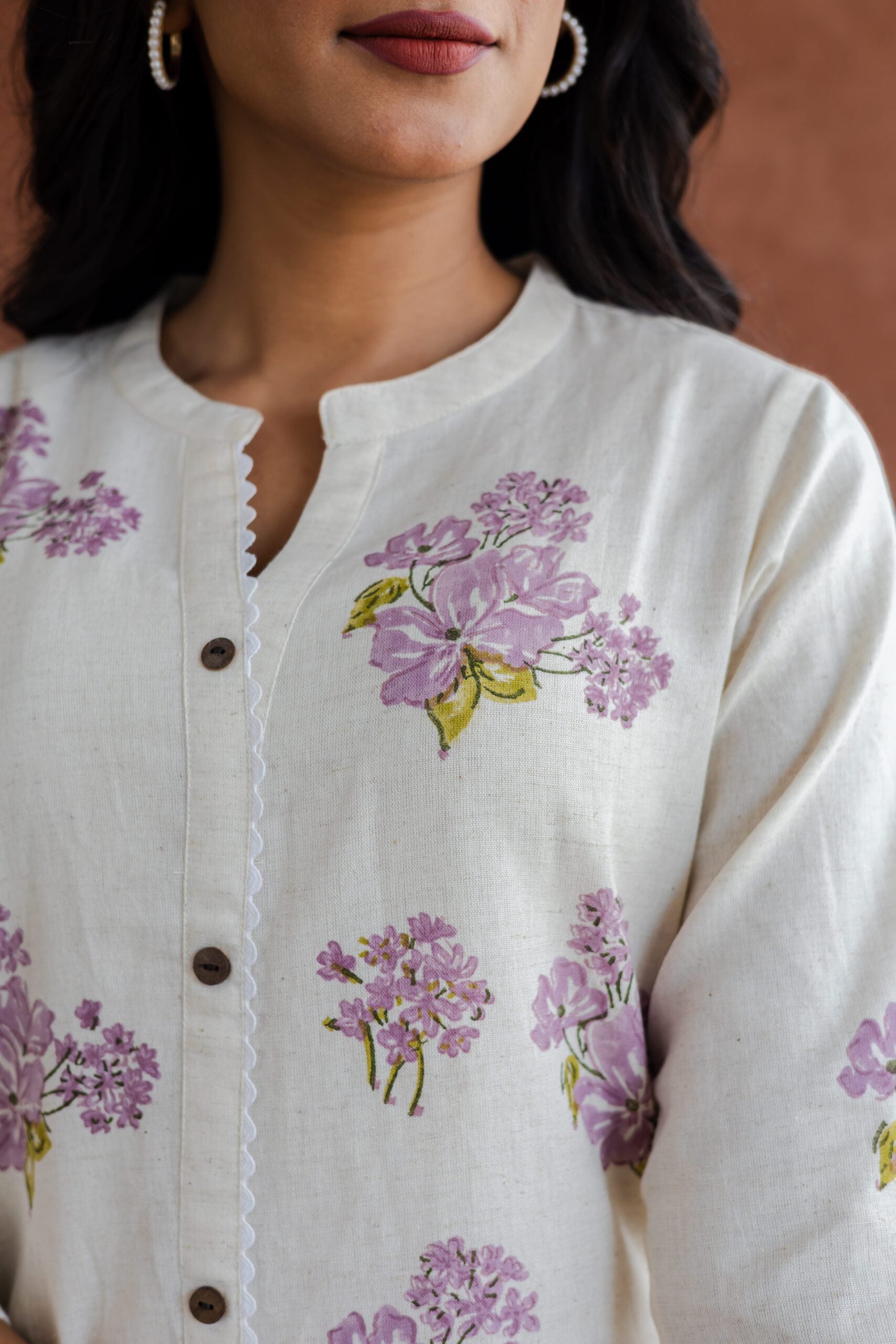 Lavender Butta Hand Block Printed Straight Kurta