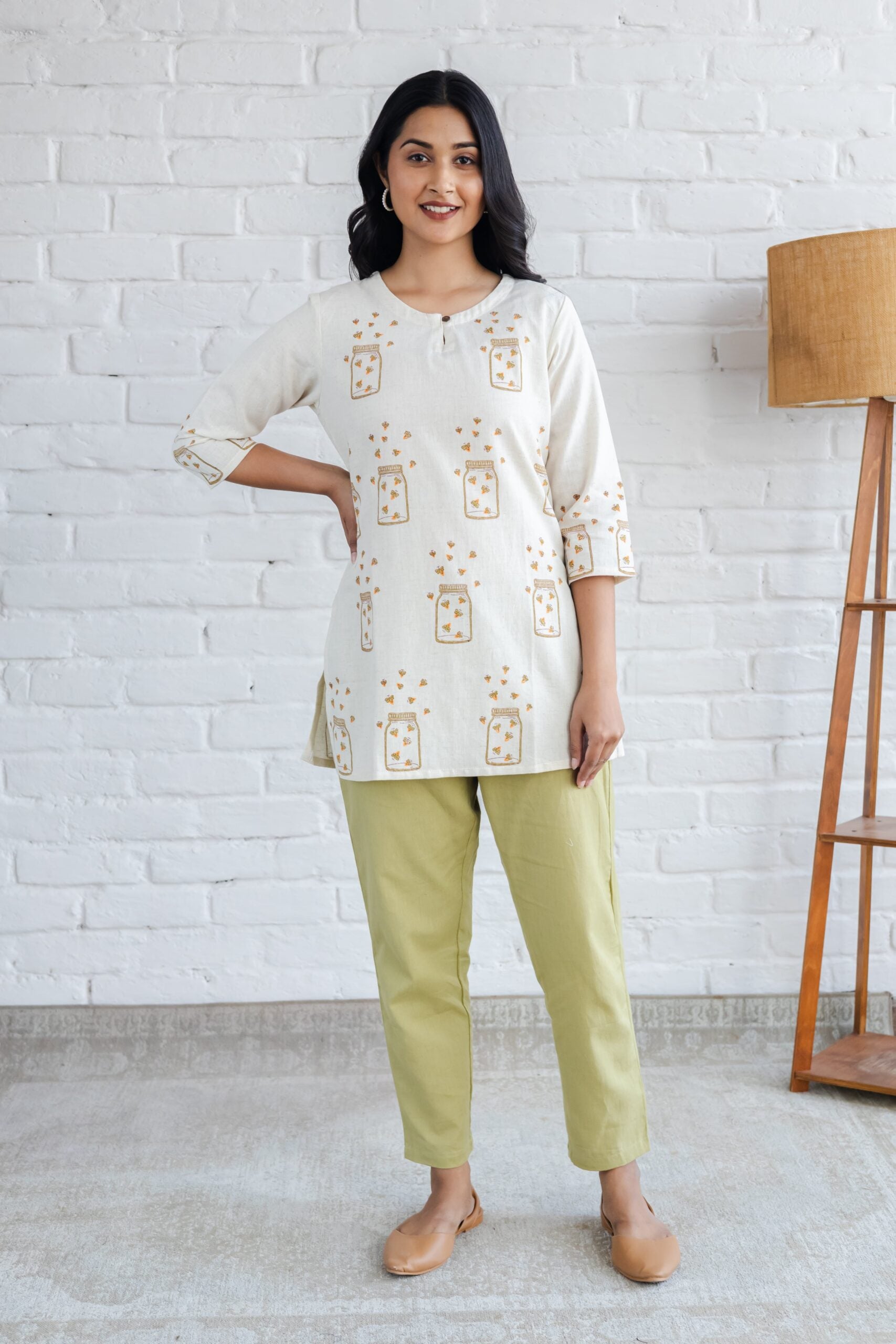 Honey Bee Cotton Hand Block Printed Short Kurti