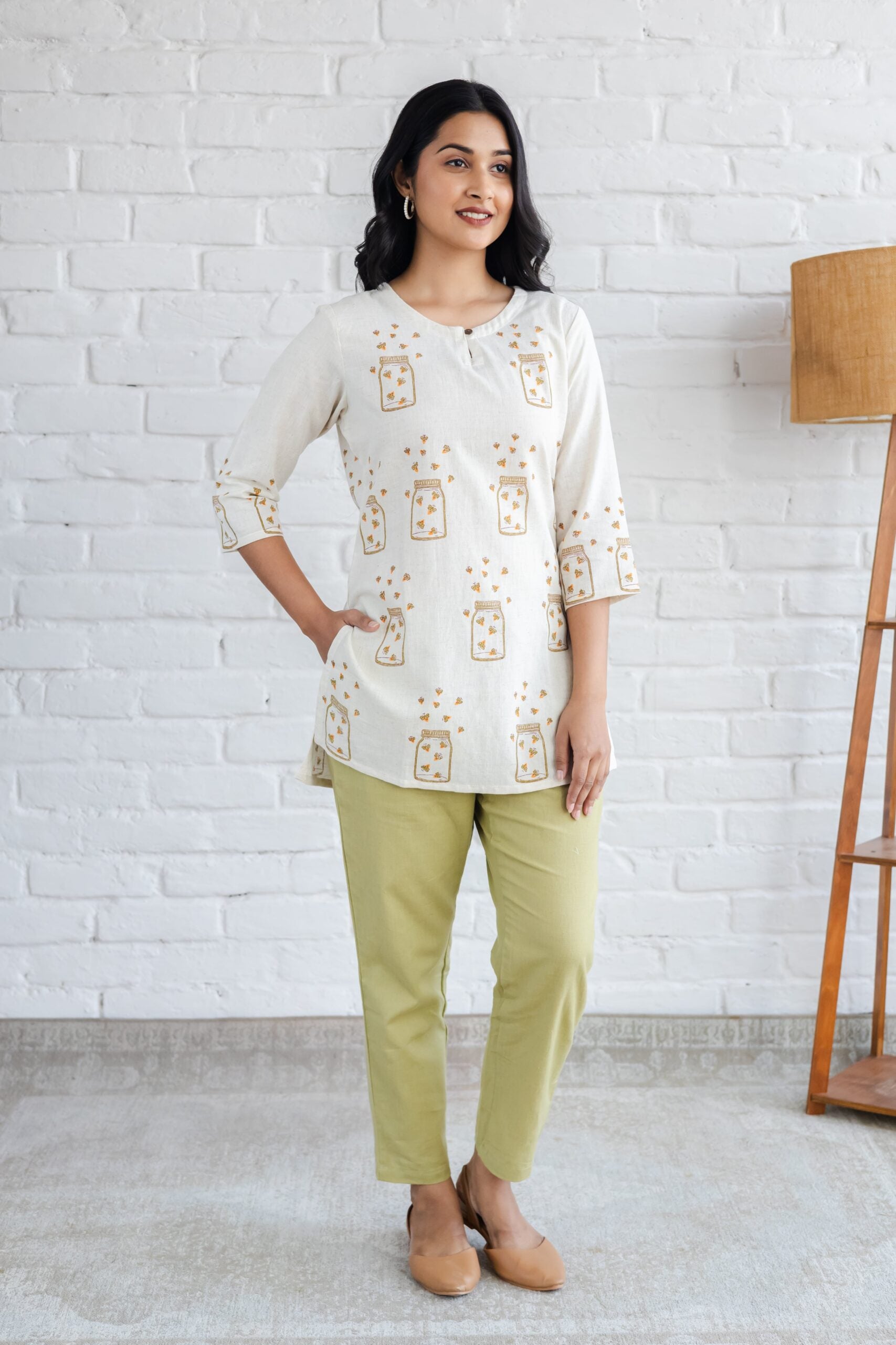 Honey Bee Cotton Hand Block Printed Short Kurti