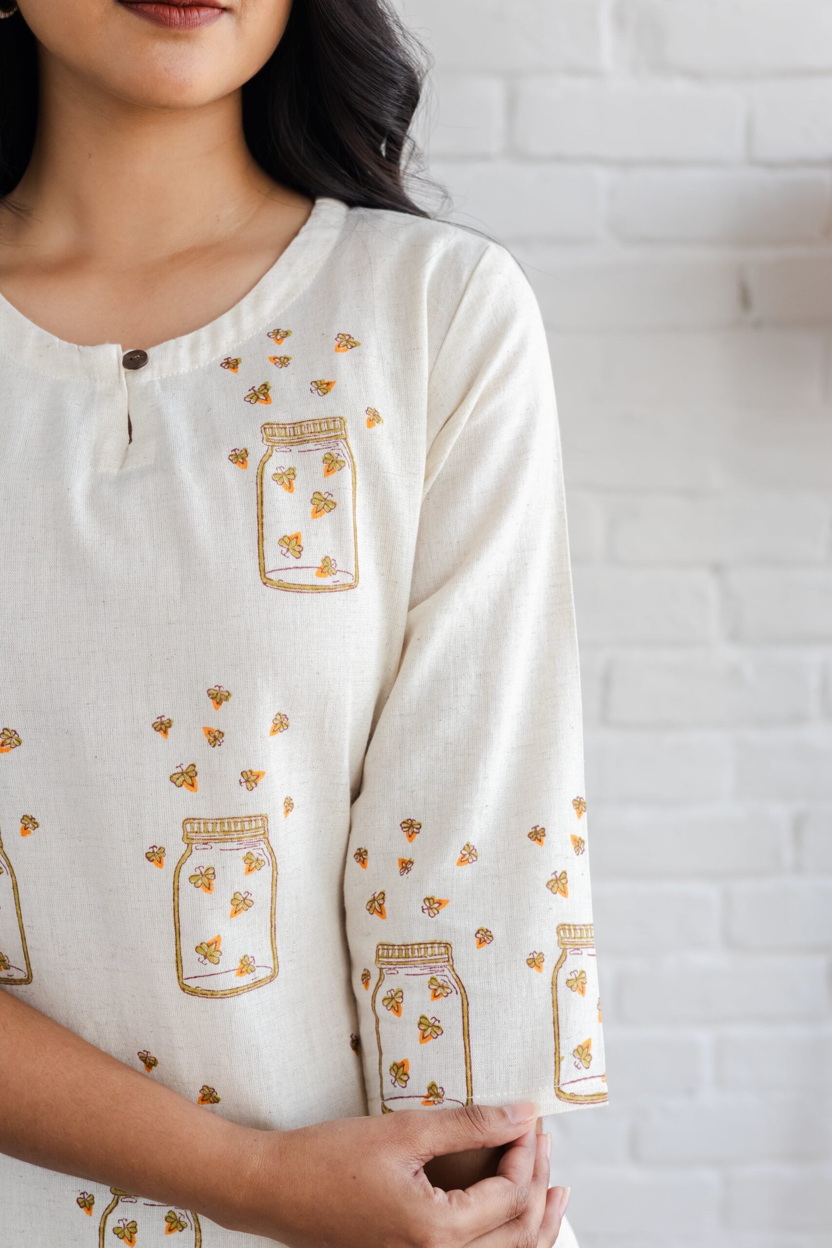 Honey Bee Cotton Hand Block Printed Short Kurti