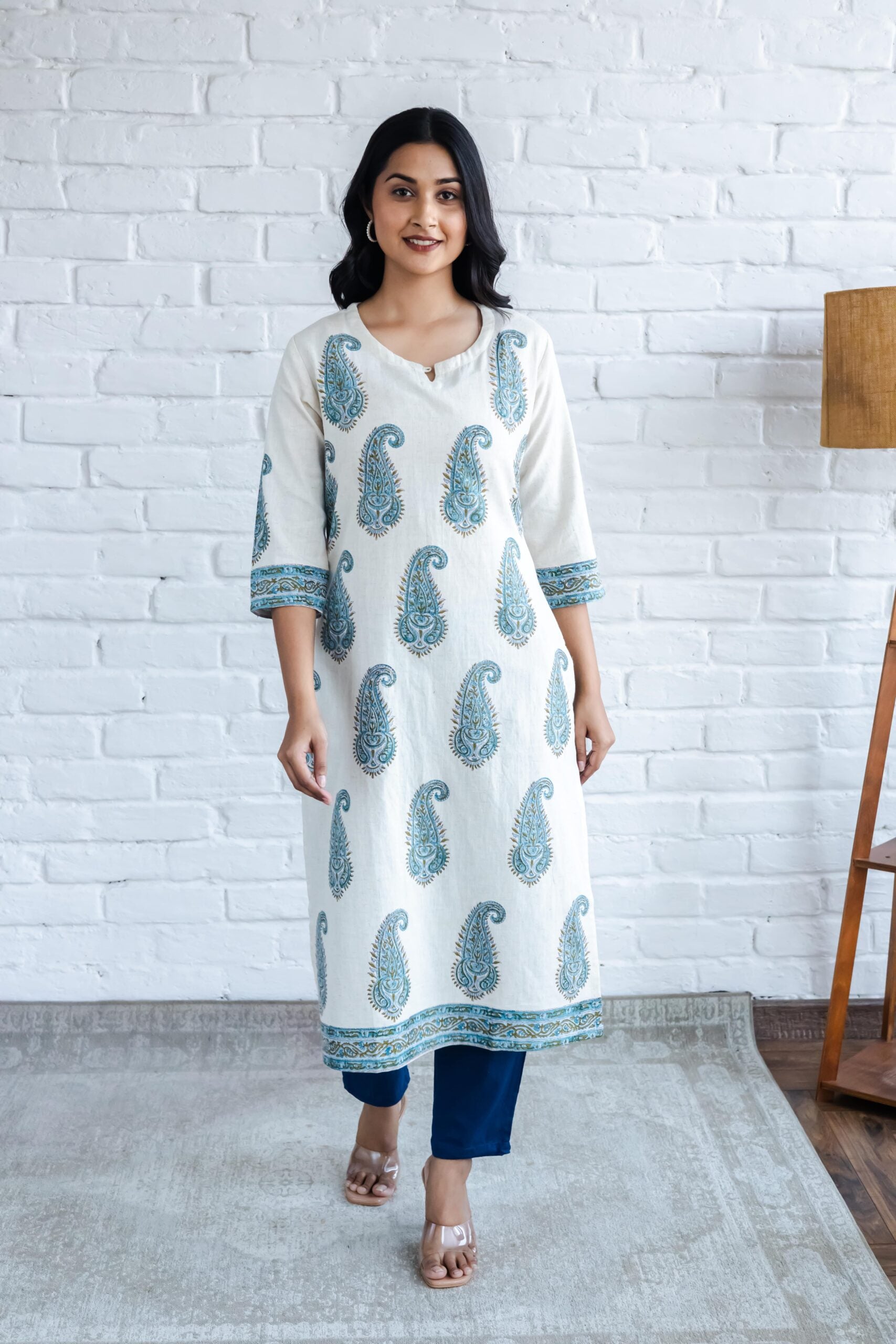 Paisley Butta placement Hand Block Printed Straight Kurta