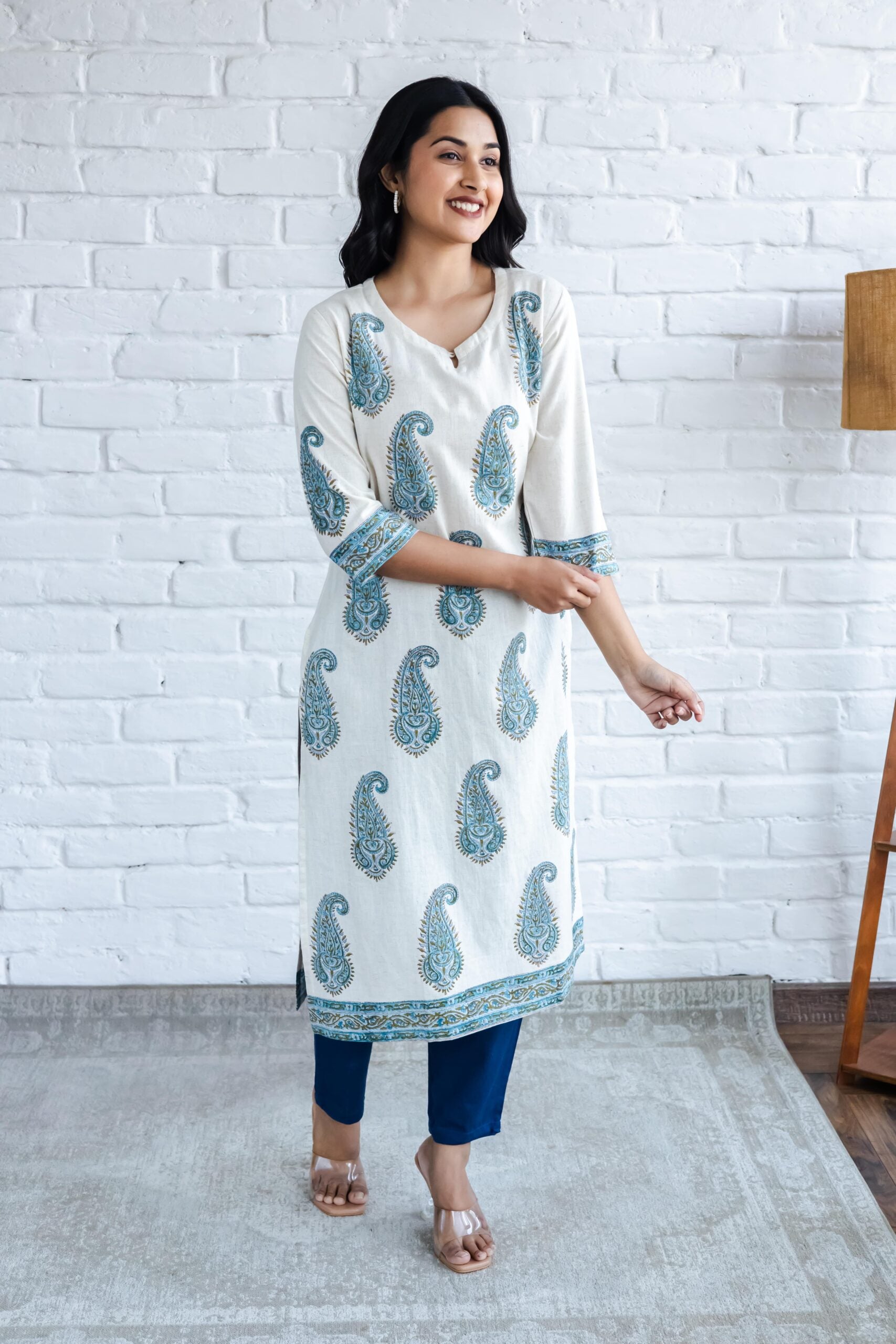 Paisley Butta placement Hand Block Printed Straight Kurta