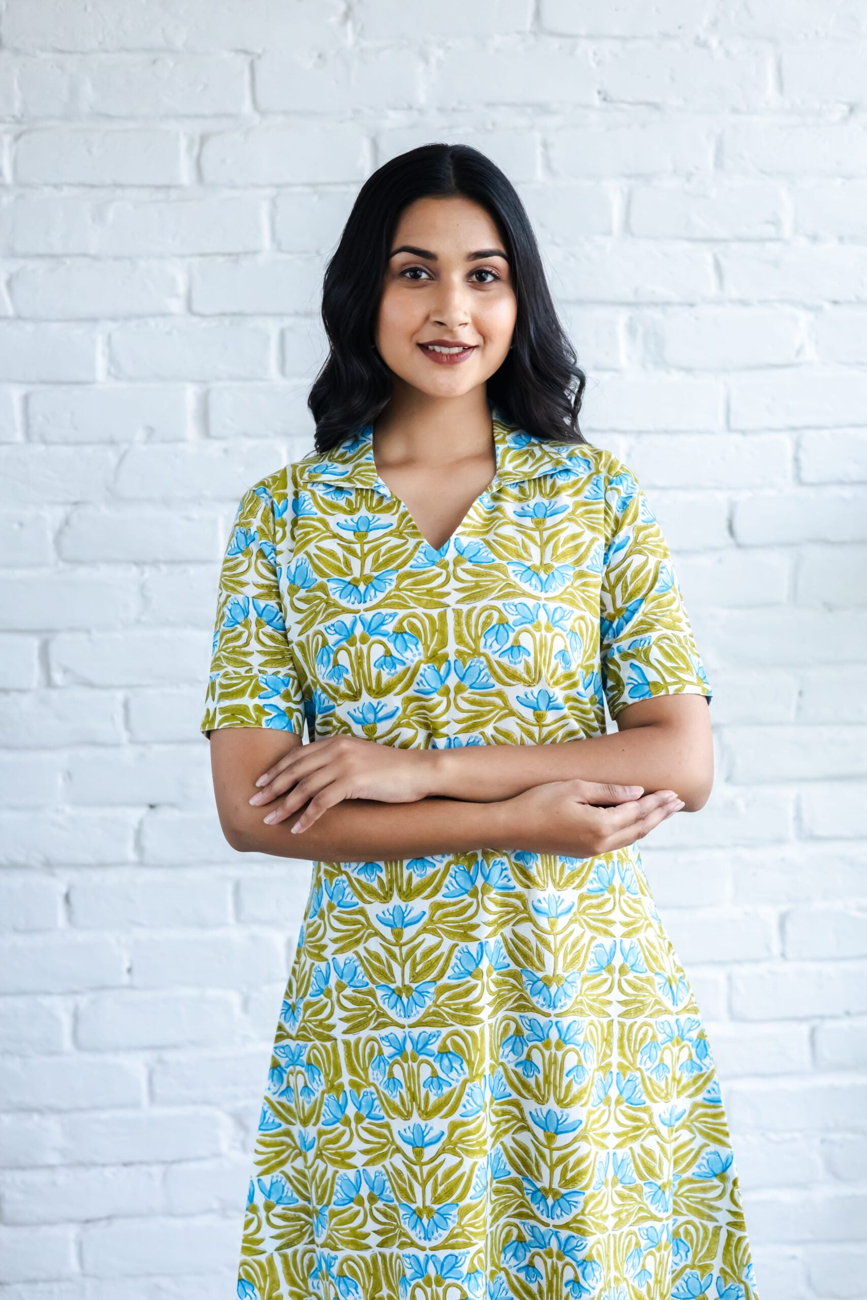 Blue Jaal Hand Block Printed A line Kurta