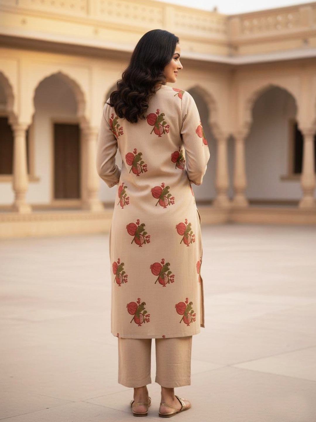 Pomegranate Placement Hand Block Printed Straight Kurta