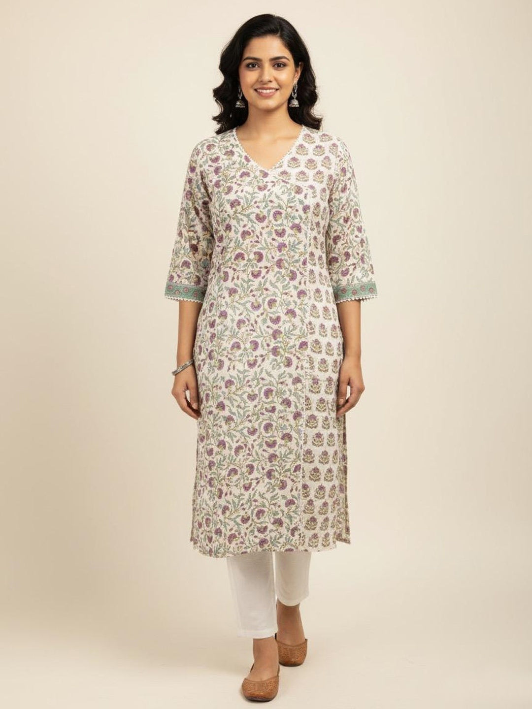 Mughal Jaal Butti Hand Block Printed Straight Kurta