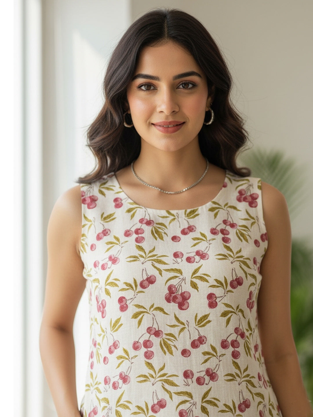 Cherry Sleeveless Block Printed Straight Kurta