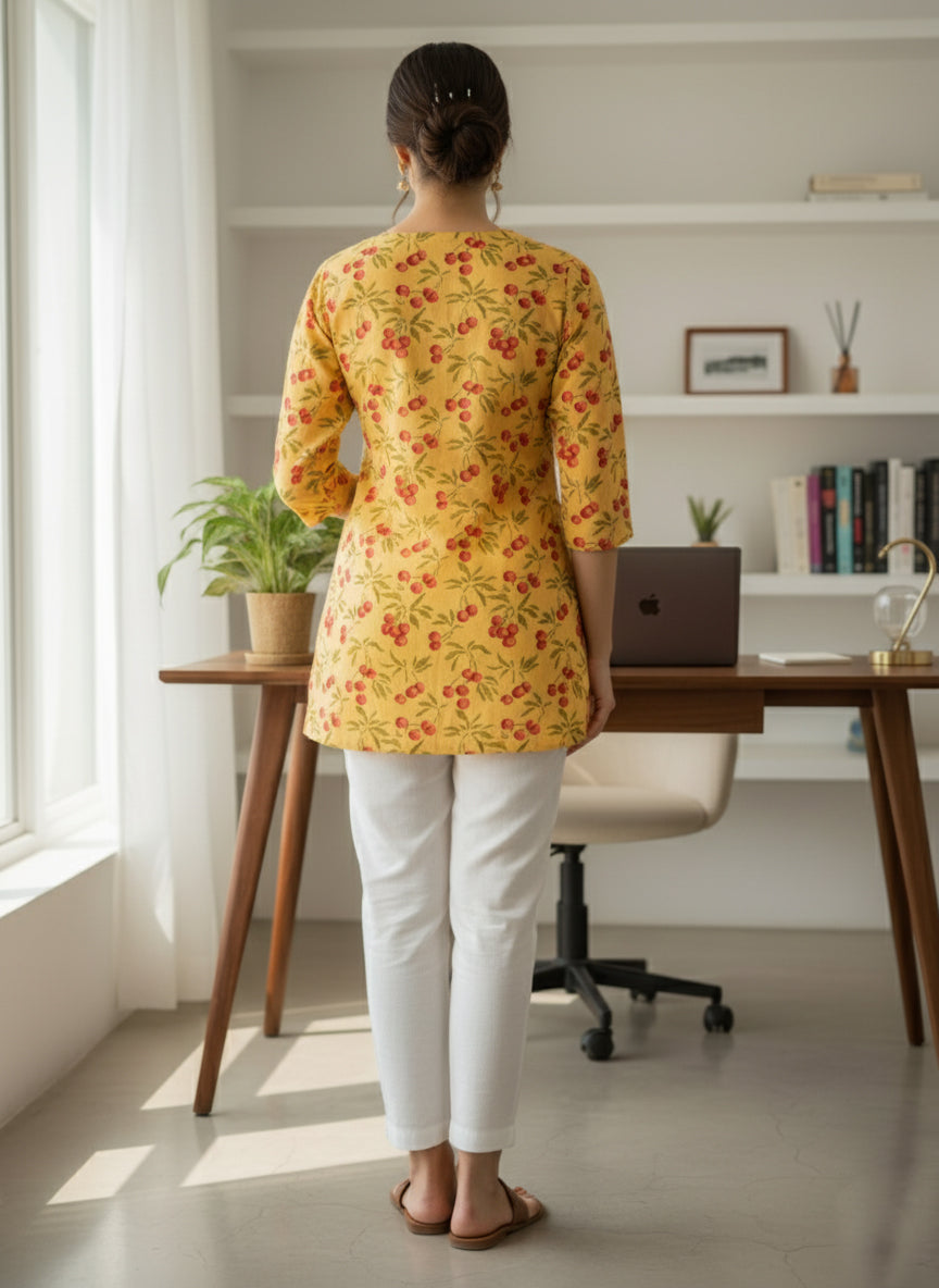 Cherry Cotton Hand Block Printed Short Kurti