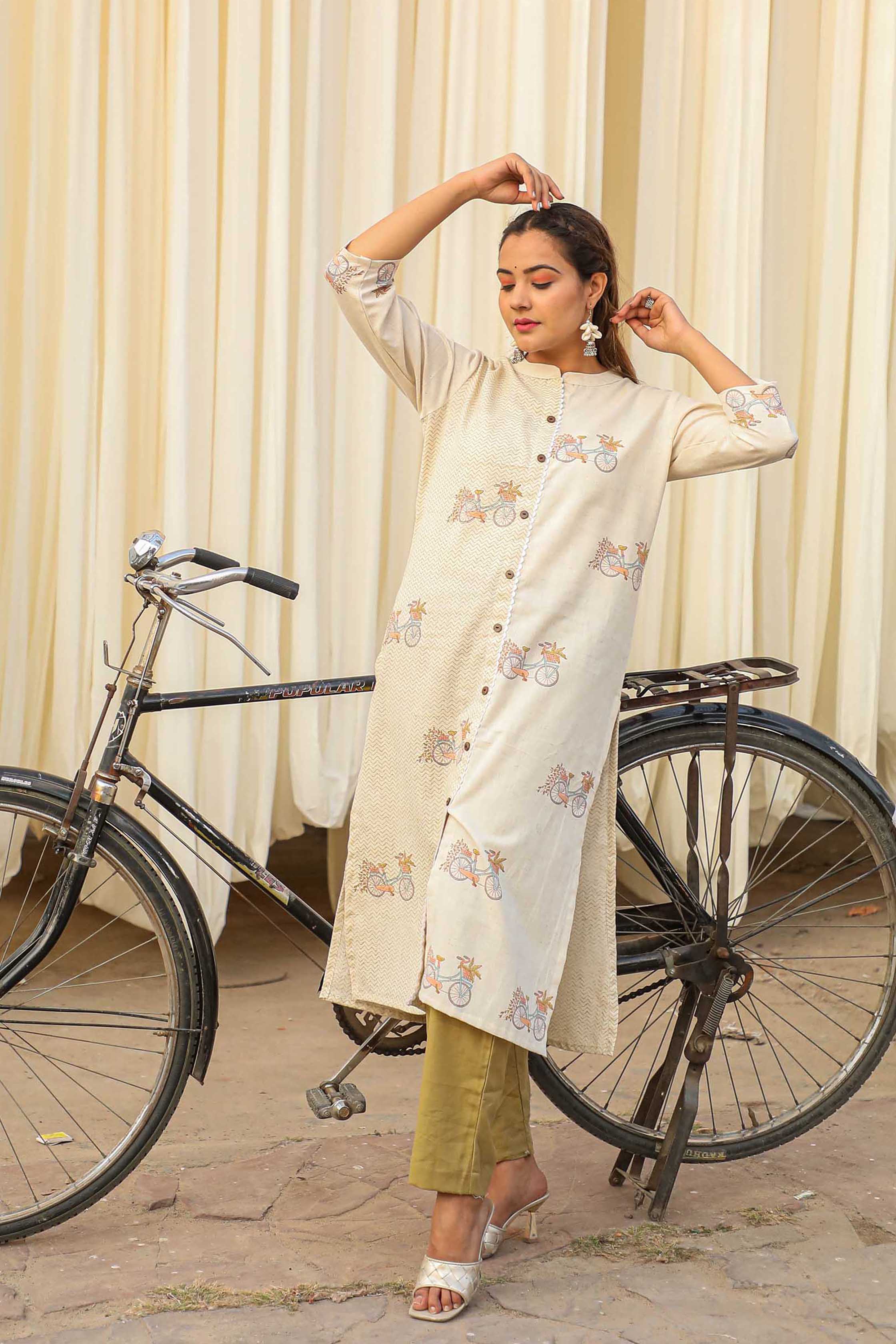 Bicycle Hand Block Printed Straight Kurta