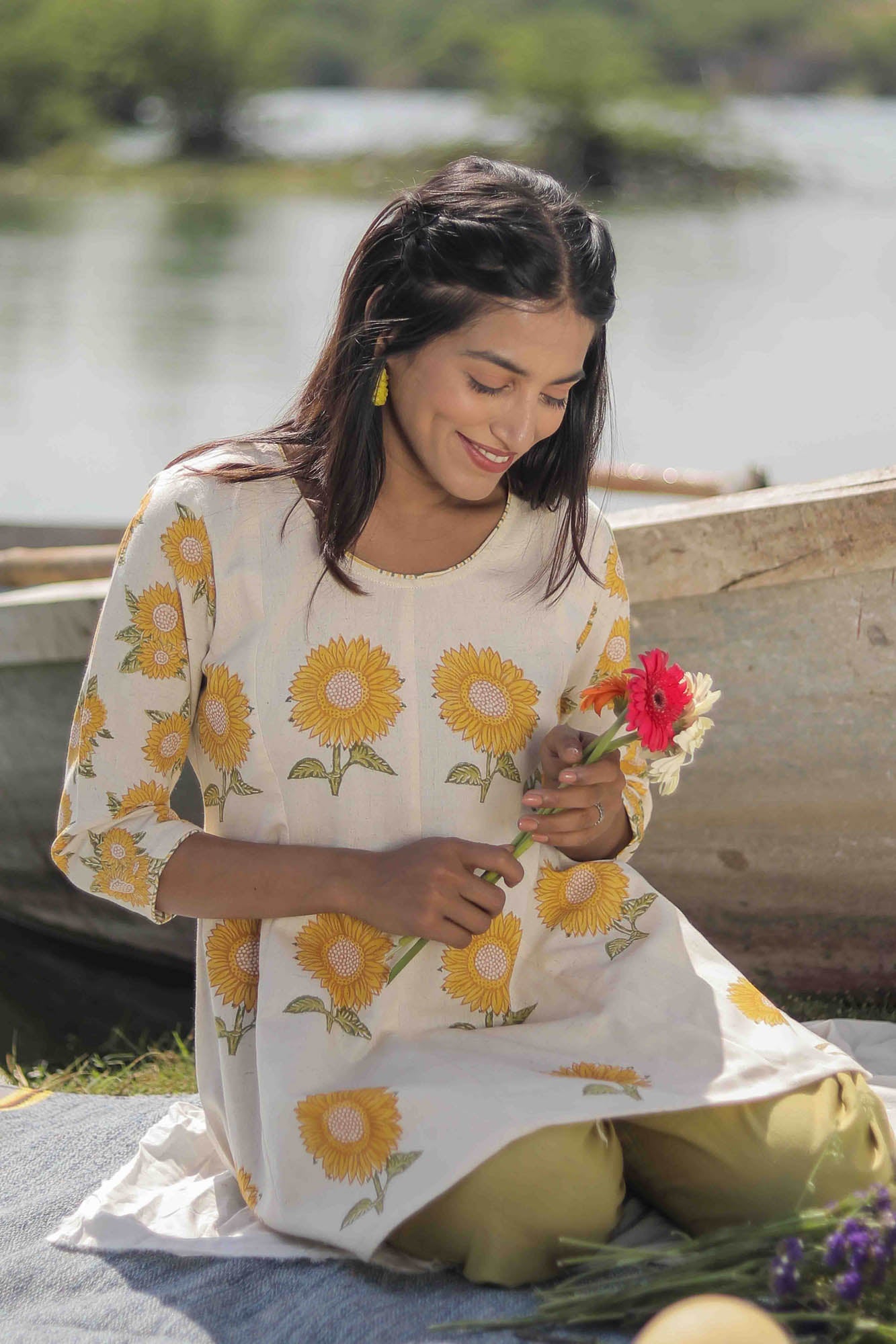 Sunflower Kali Hand Block Printed Tunic