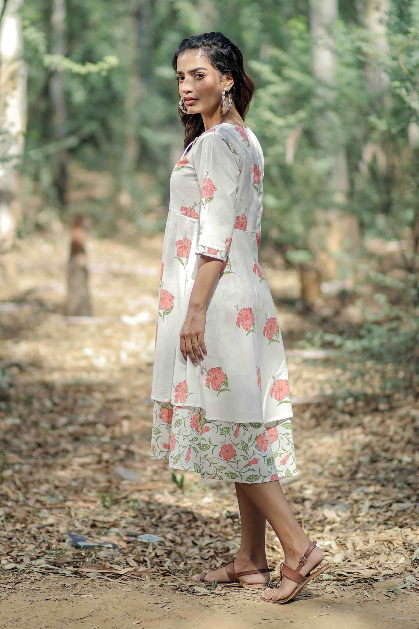 White Mandara Hand Block Printed Dress