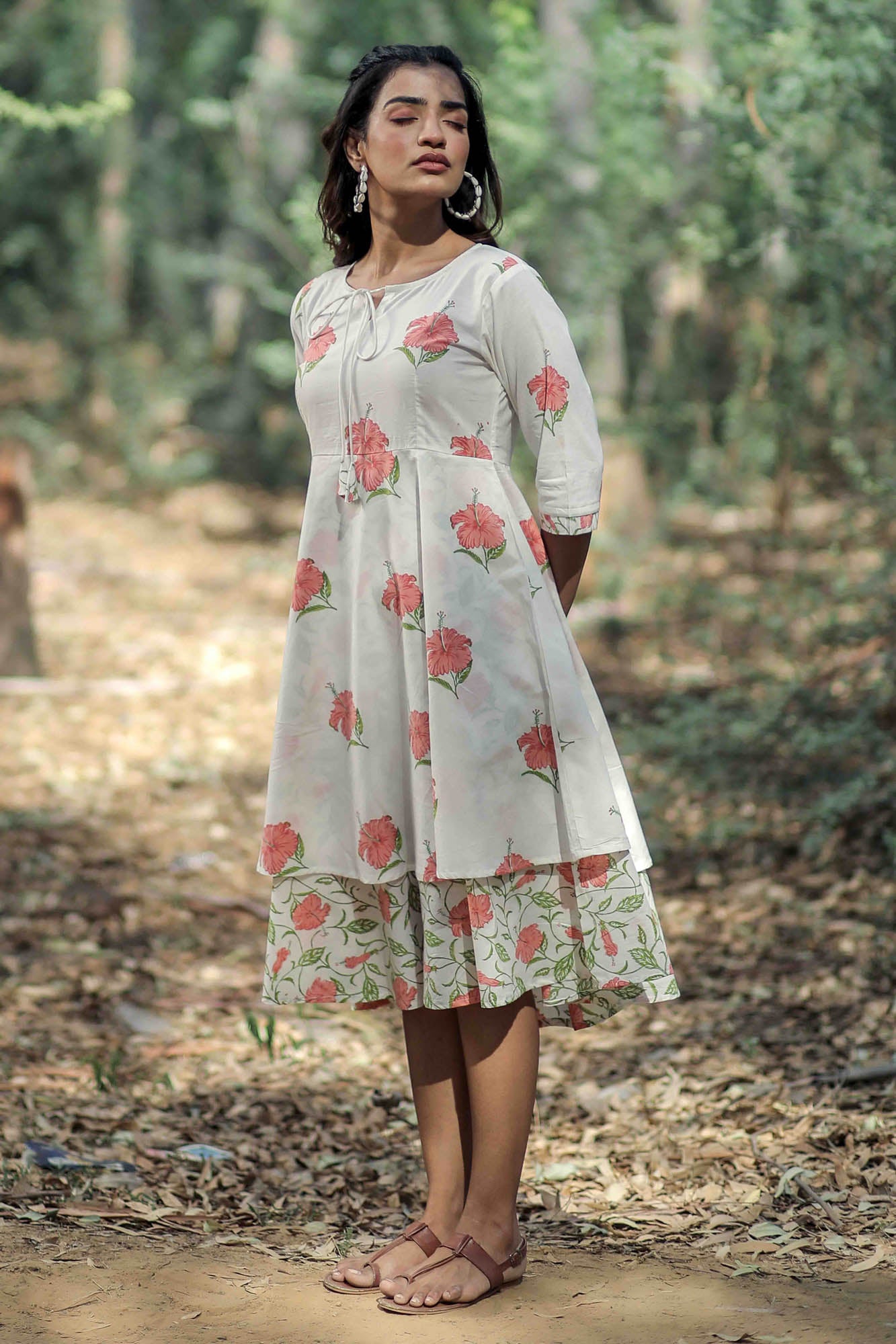 White Mandara Hand Block Printed Dress