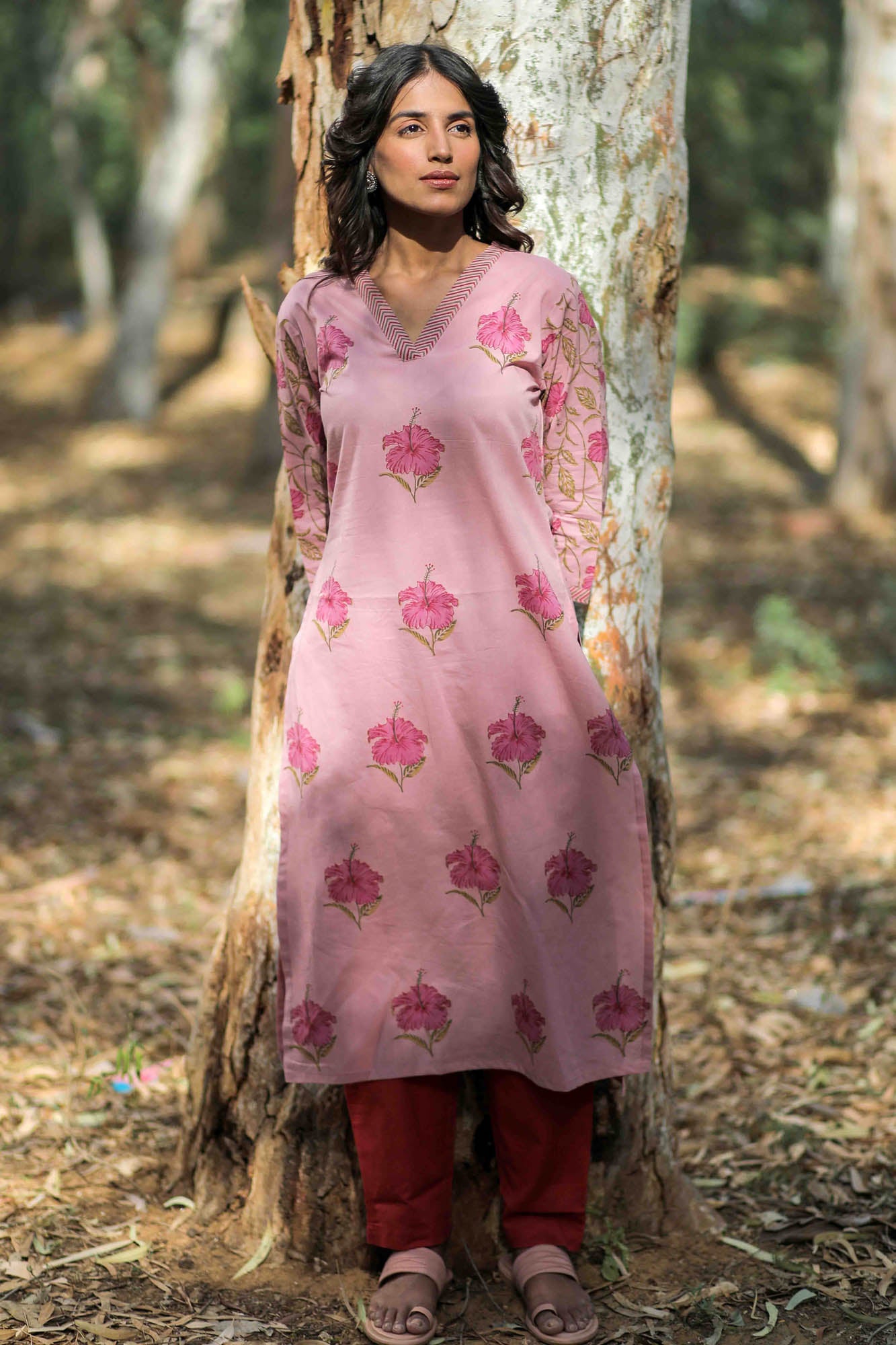 Mauve Mandara Hand Block Printed Straight Kurta