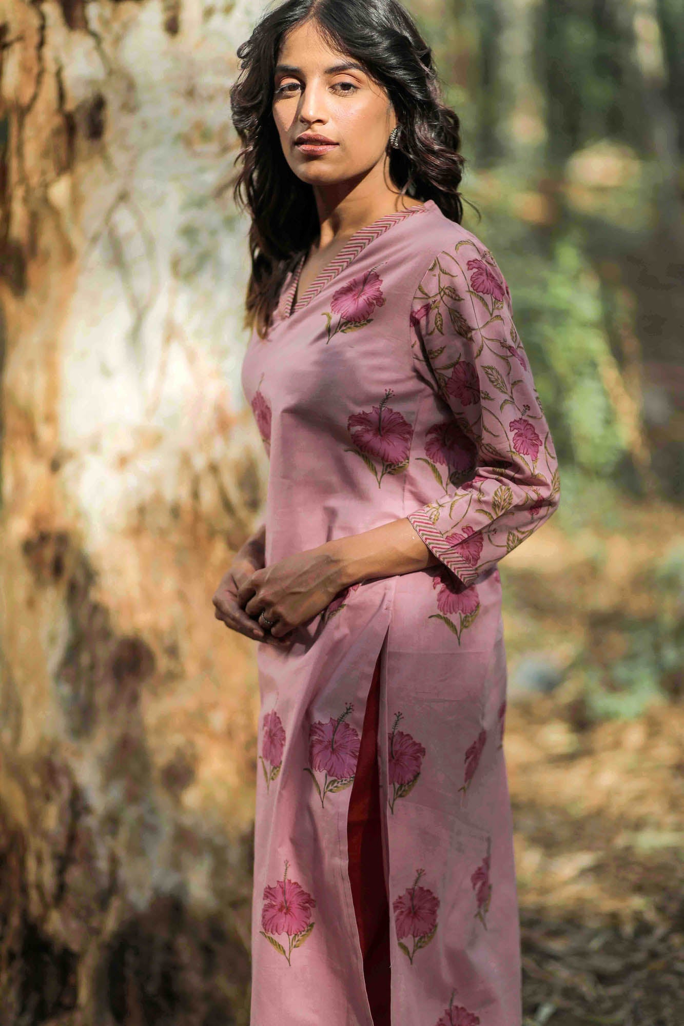 Mauve Mandara Hand Block Printed Straight Kurta