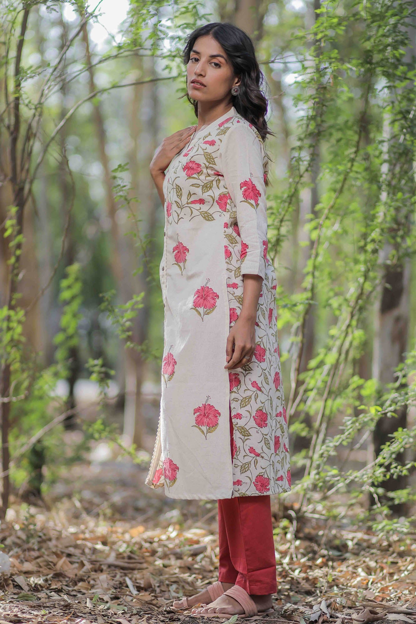Off white Mandara Hand Block Printed Straight Kurta