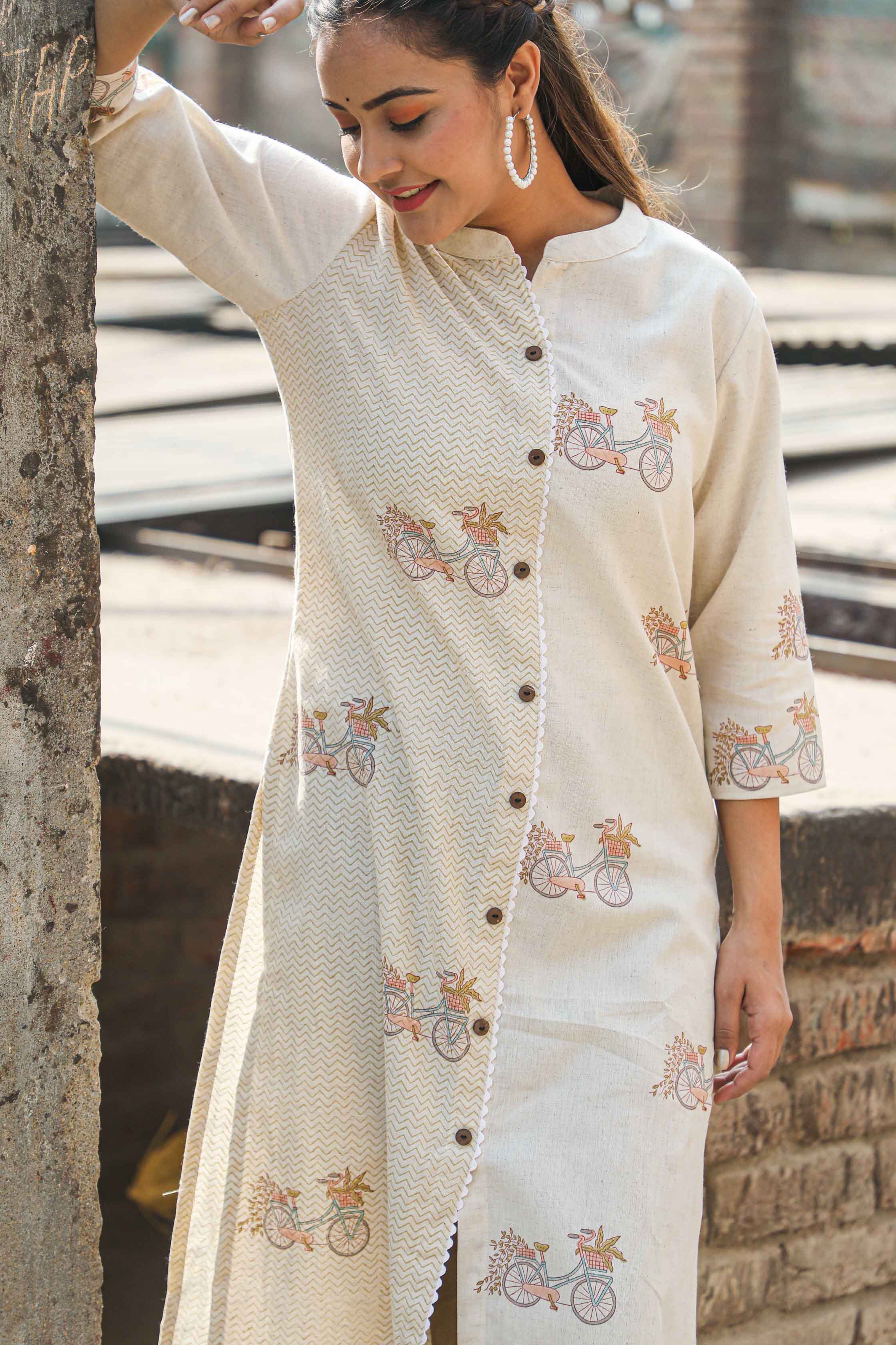 Bicycle Hand Block Printed Straight Kurta