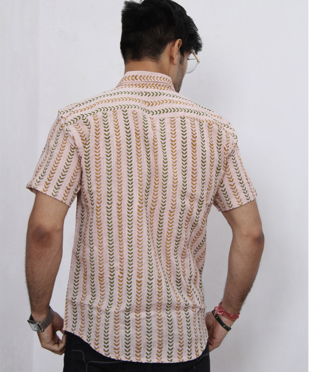 Pastel Mauve Hand Block Printed Half Sleeve Shirt