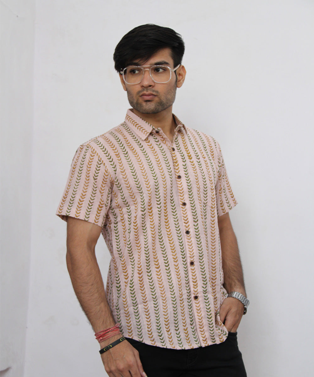 Pastel Mauve Hand Block Printed Half Sleeve Shirt