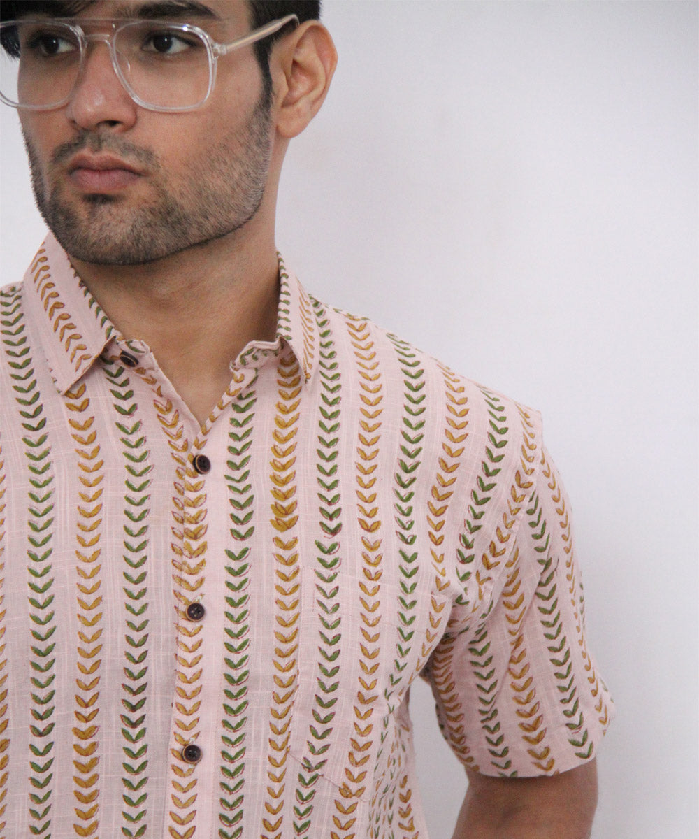 Pastel Mauve Hand Block Printed Half Sleeve Shirt
