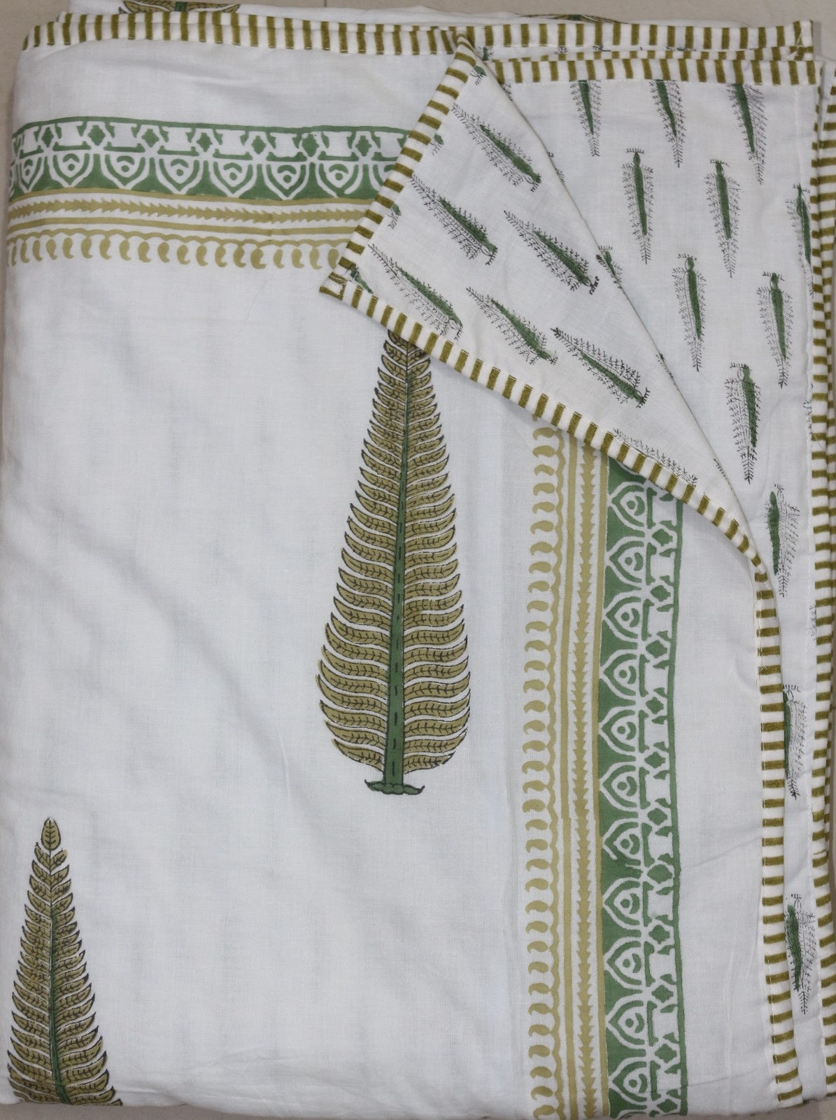 Tilak leaf jaal White Hand Block Printed Cotton Dohar