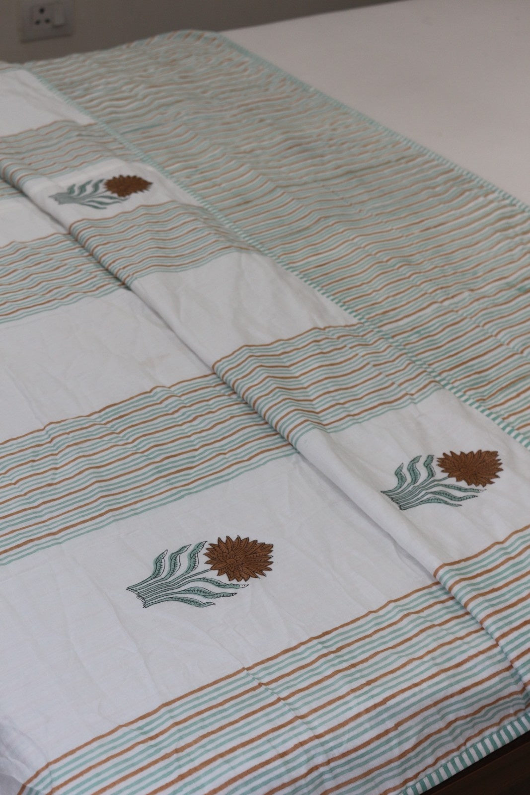 Stripes Butta Hand Block Printed Cotton Dohar