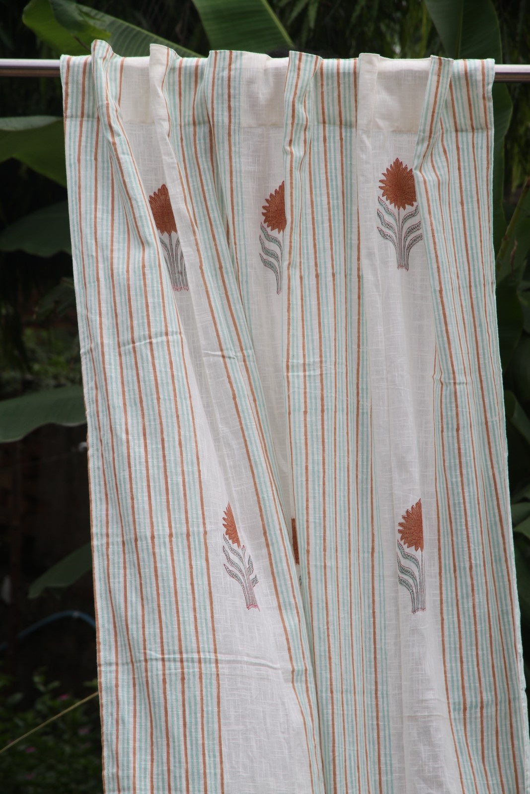 Stripes with Butta Hand Block Printed Cotton Window Curtain