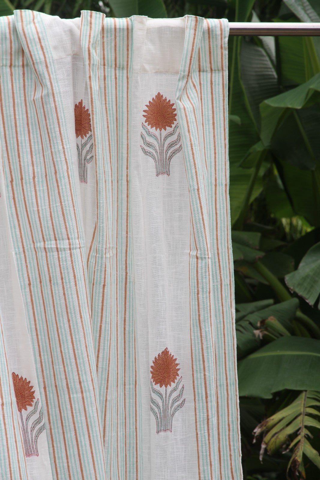 Stripes with Butta Hand Block Printed Cotton Window Curtain