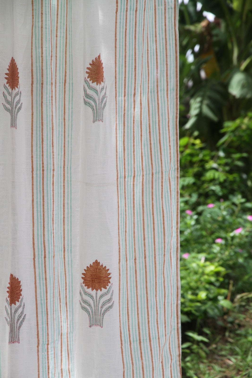 Stripes with Butta Hand Block Printed Cotton Window Curtain