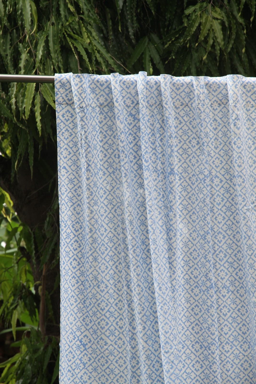Diamond Floral Hand Block Printed Cotton Window Curtain
