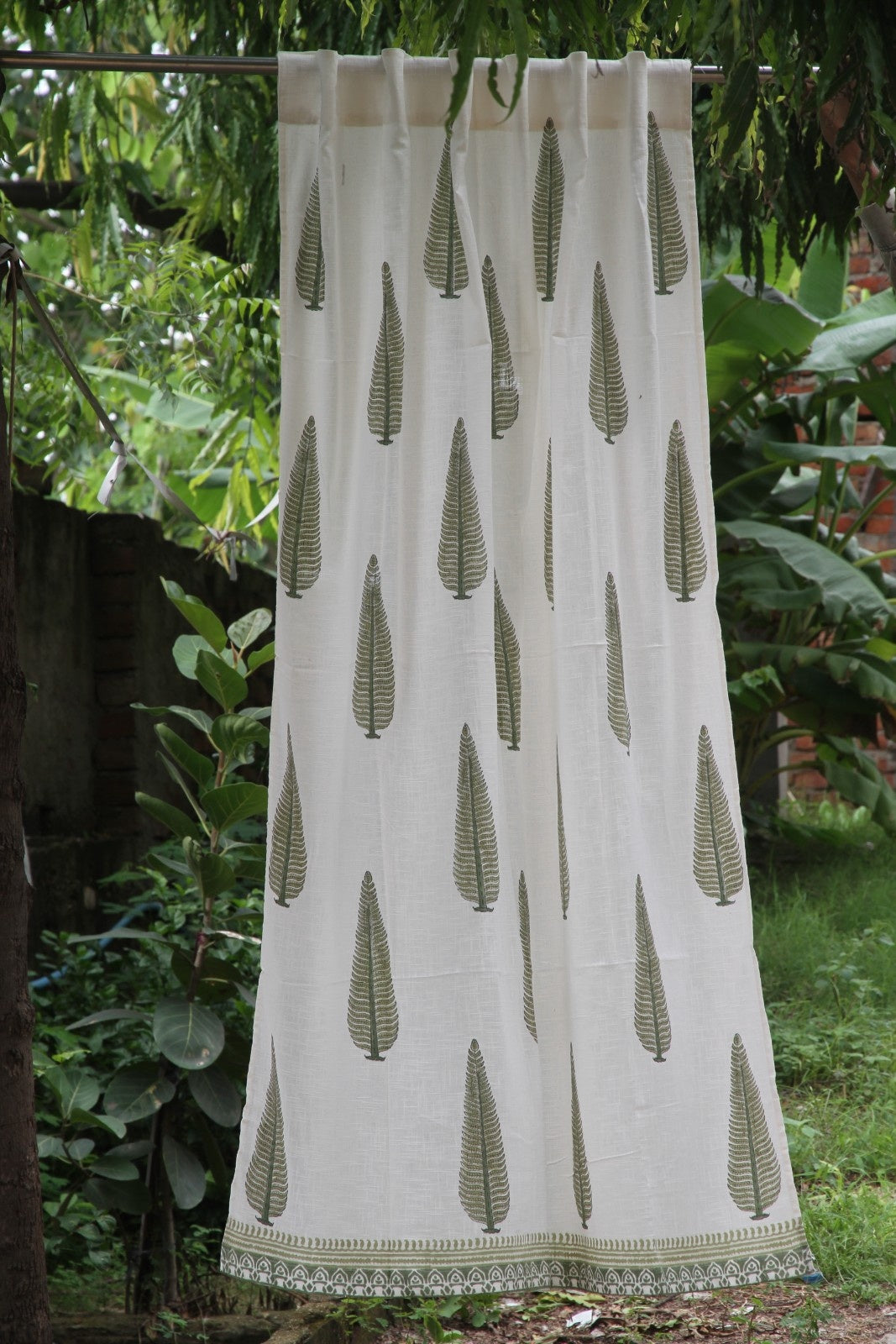 Tilak leaf Hand Block Printed Cotton Window Curtain
