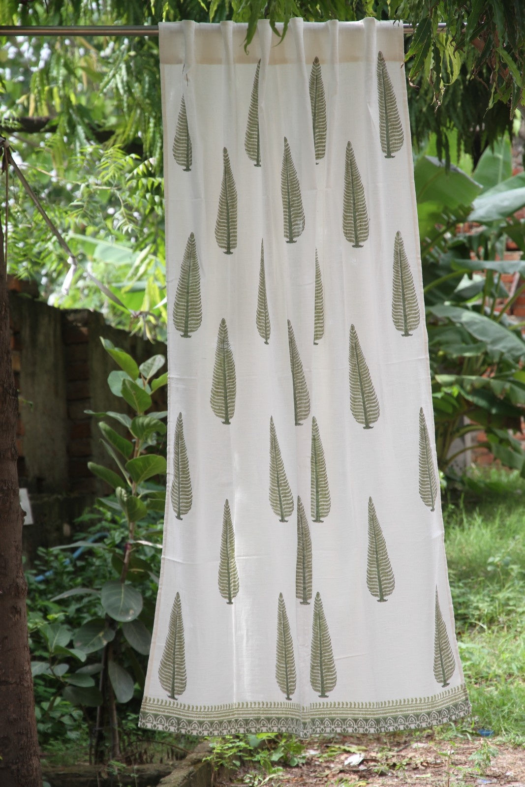 Tilak leaf Hand Block Printed Cotton Window Curtain