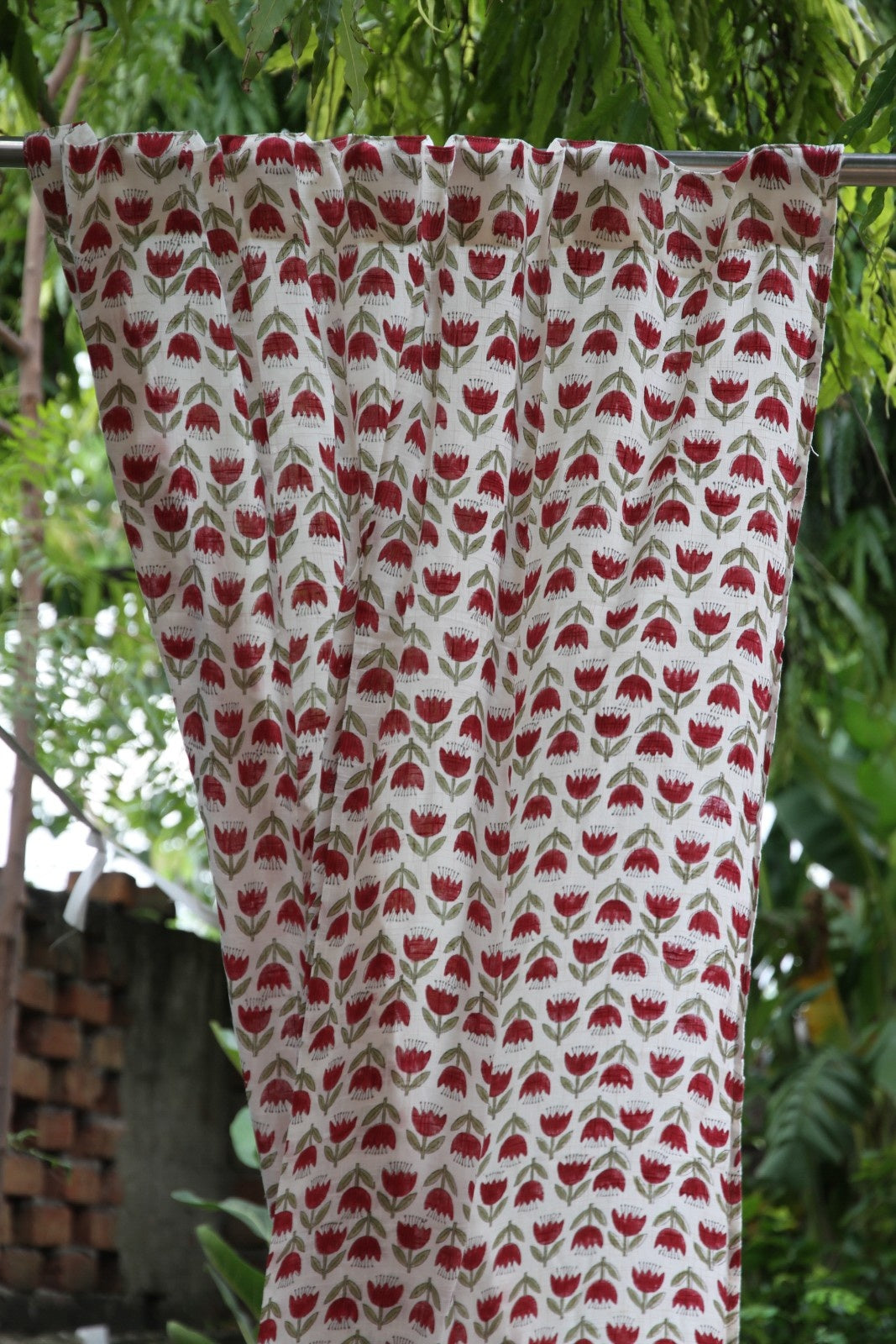 Tulip Buti Hand Block Printed Cotton Window Curtain