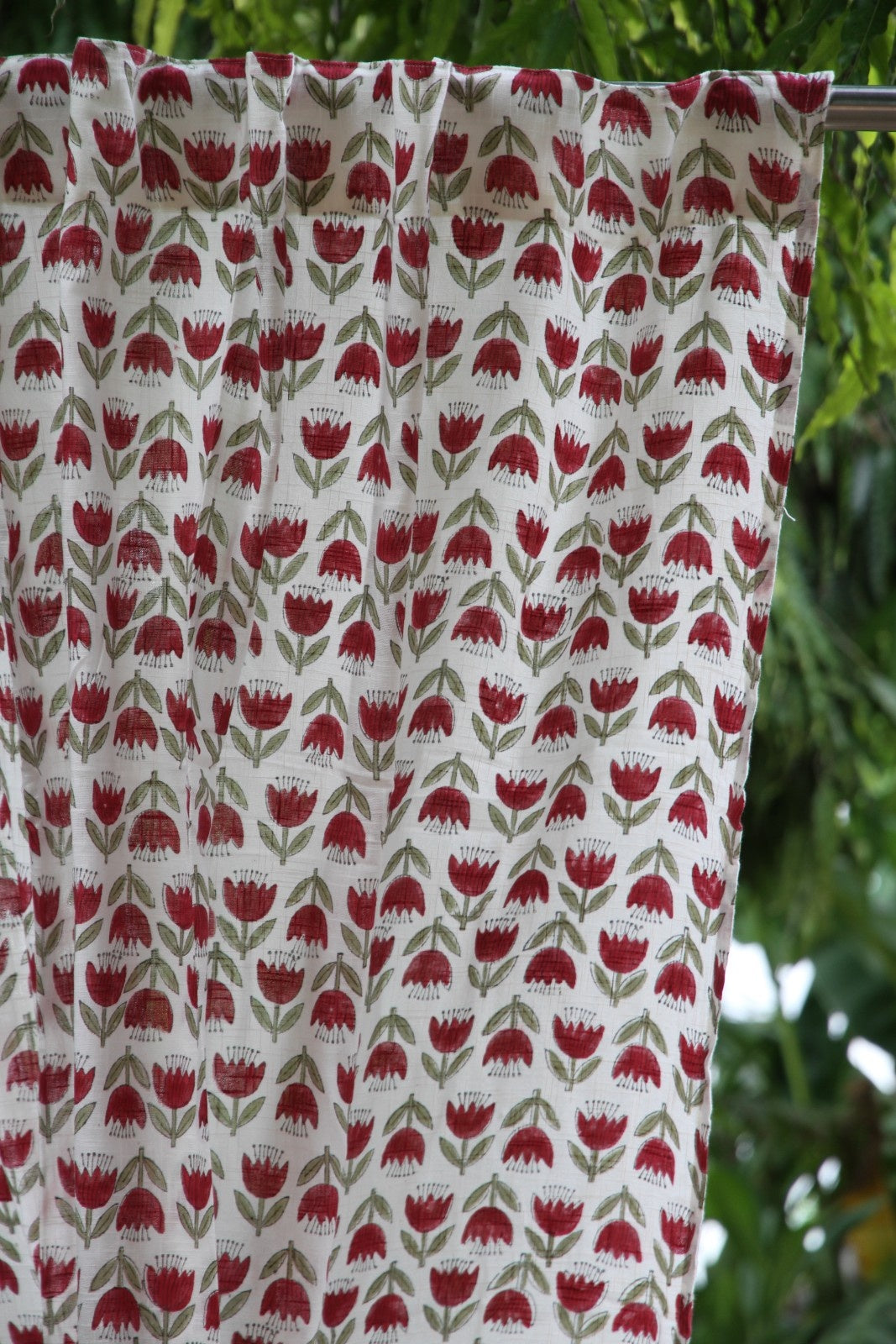 Tulip Buti Hand Block Printed Cotton Window Curtain