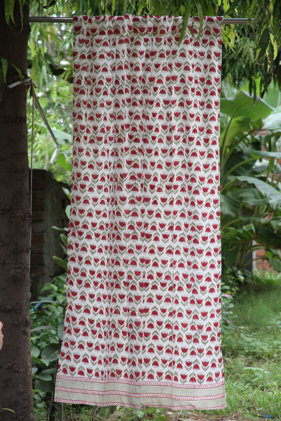 Tulip Buti Hand Block Printed Cotton Window Curtain