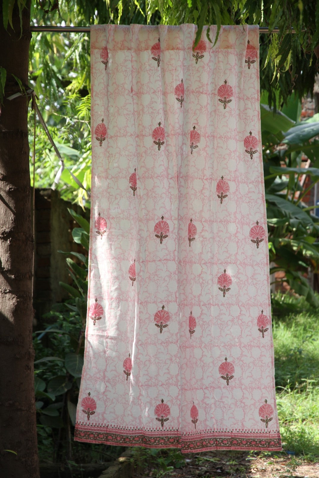 Pink Butta Hand Block Printed Cotton Window Curtain