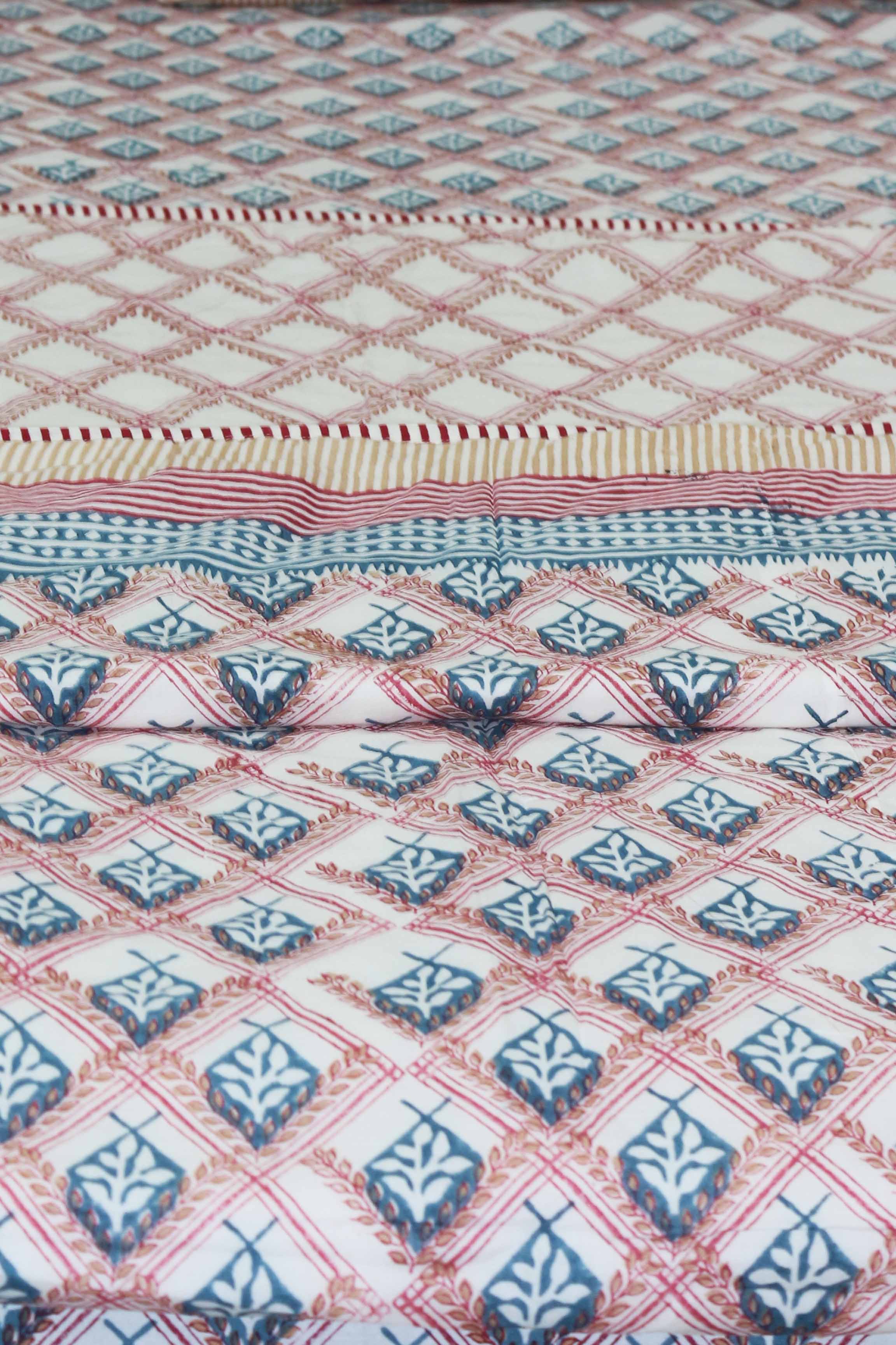 Barfi Blue Jaal Hand Block Printed Cotton Dohar