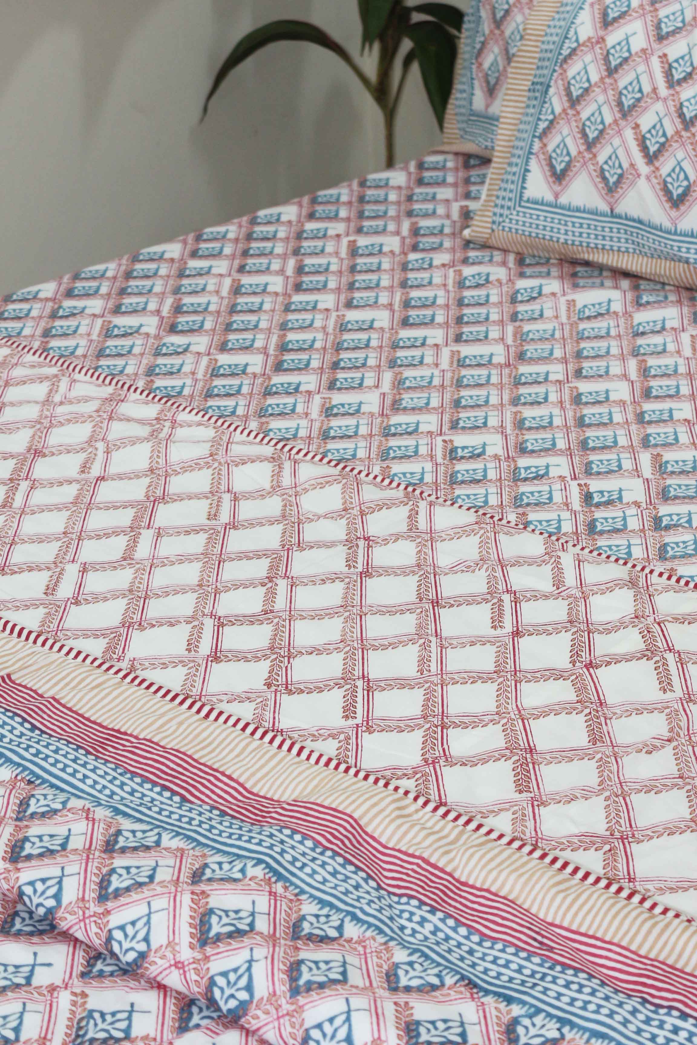 Barfi Blue Jaal Hand Block Printed Cotton Dohar