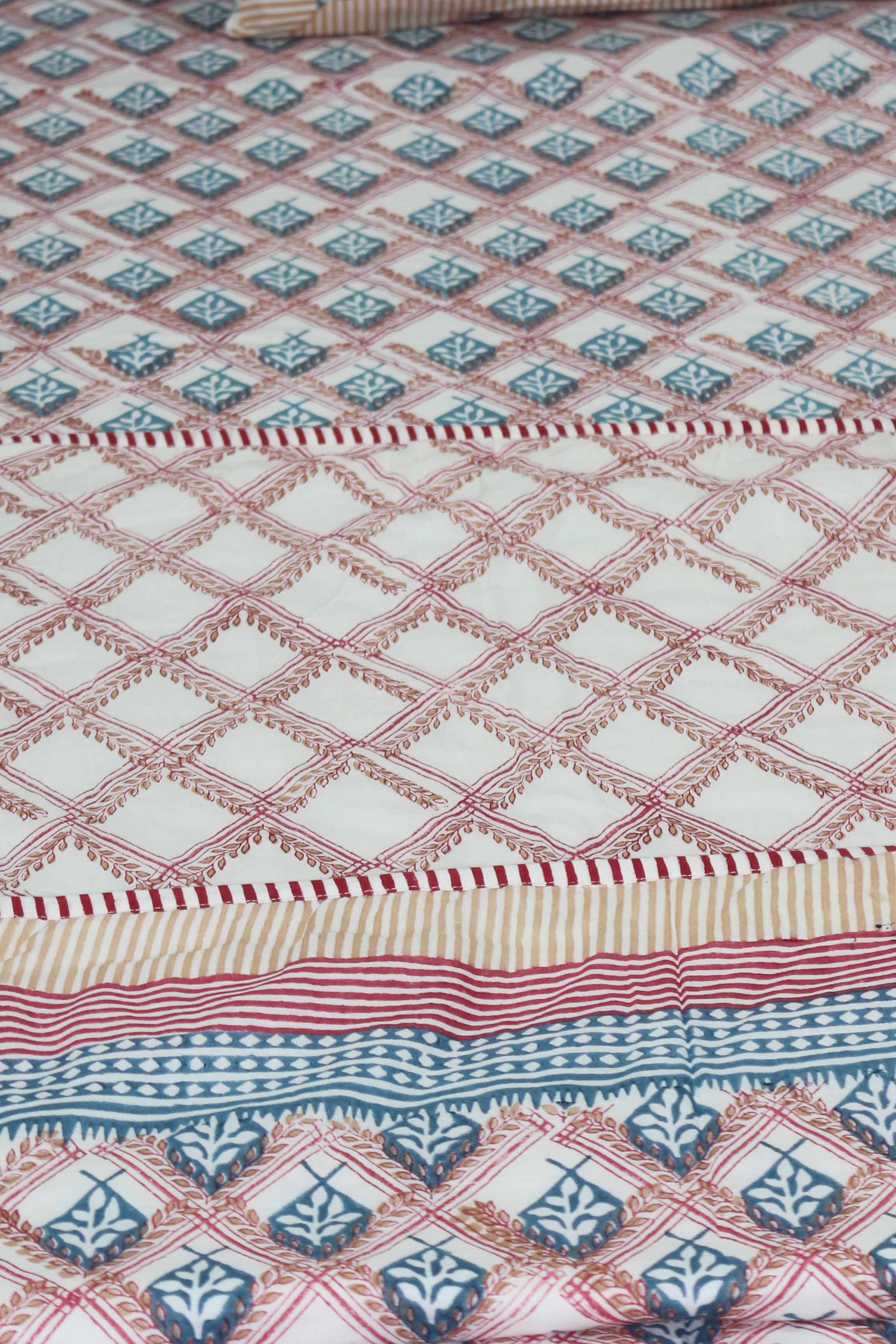 Barfi Blue Jaal Hand Block Printed Cotton Dohar