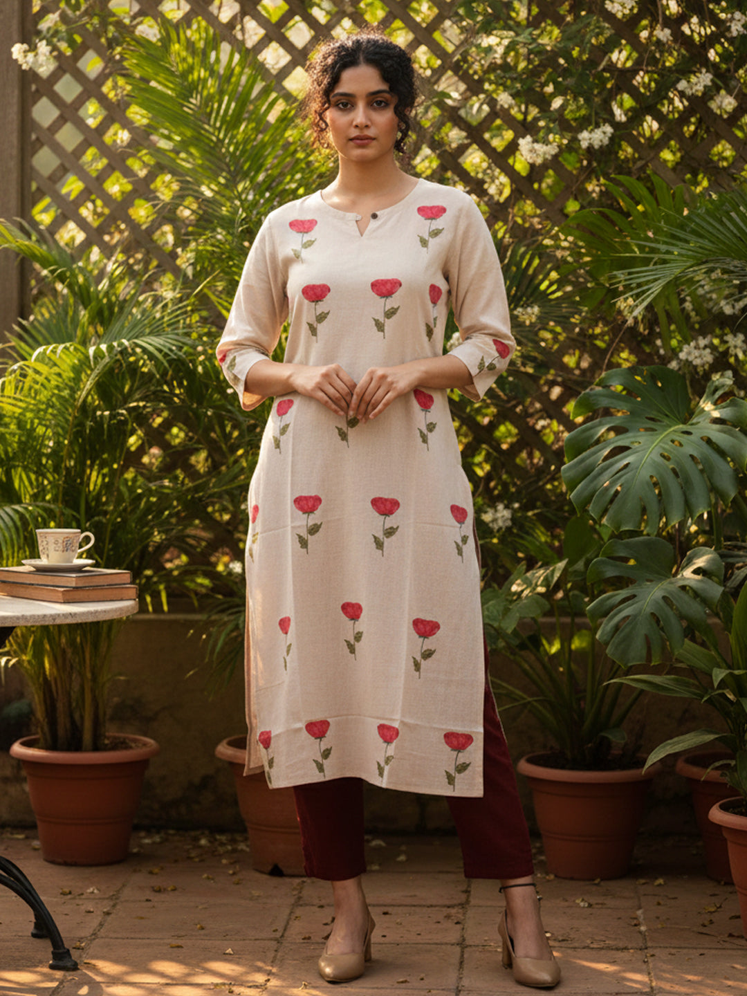 Rose Placement Hand Block Printed Straight Kurta
